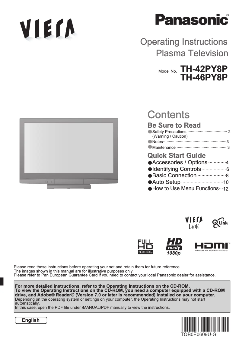 Page 1 de la notice Manuel utilisateur Panasonic Viera TH-42PY8P