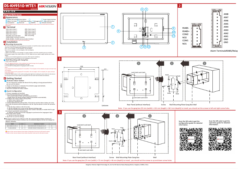 Page n°1 - Guide de démarrage rapide Hikvision DS-KH9510-WTE1