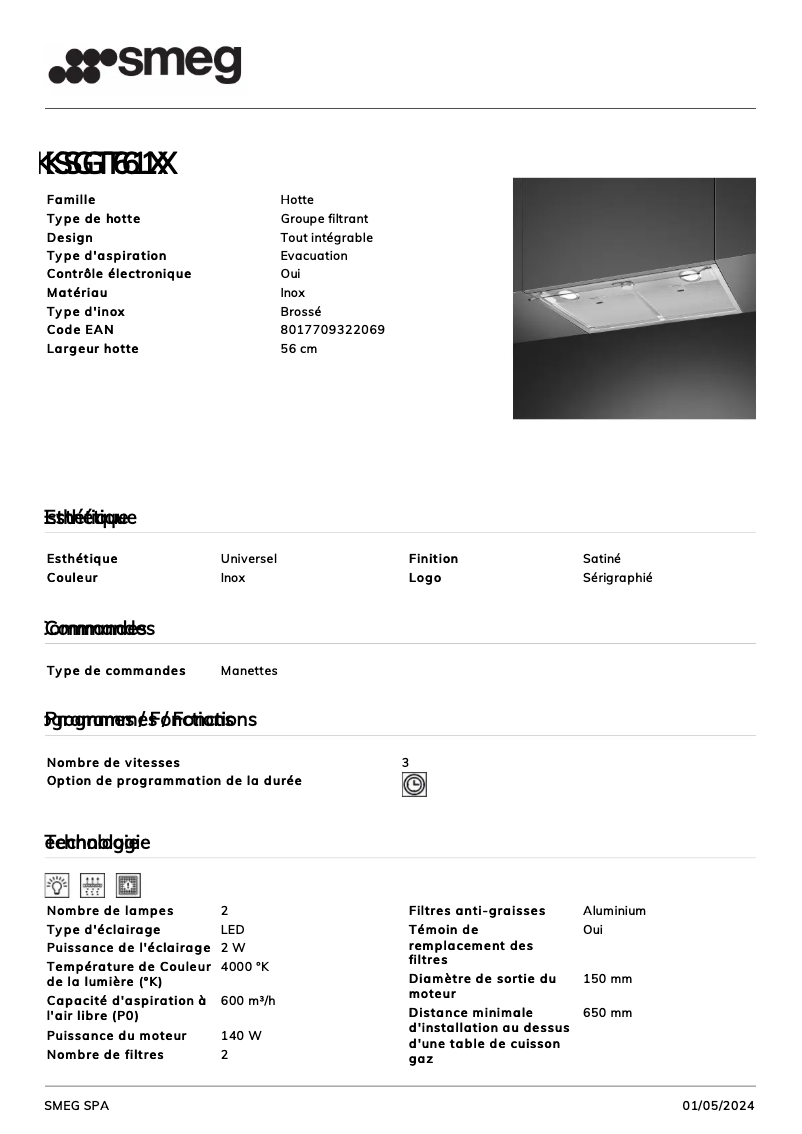 Page n°1 - Fiche technique Smeg KSGT61X
