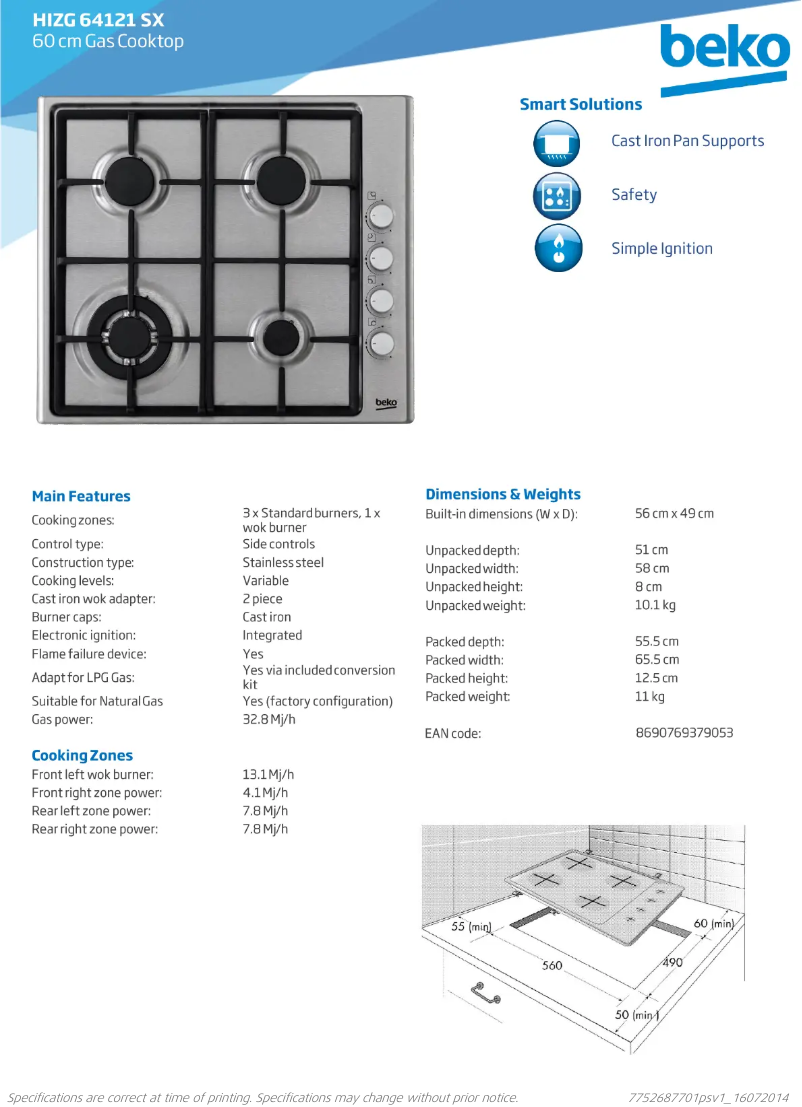 Image de la première page du manuel de l'appareil HIZG64125SX