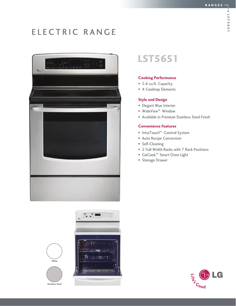 Page 1 de la notice Fiche technique LG LST5651SW