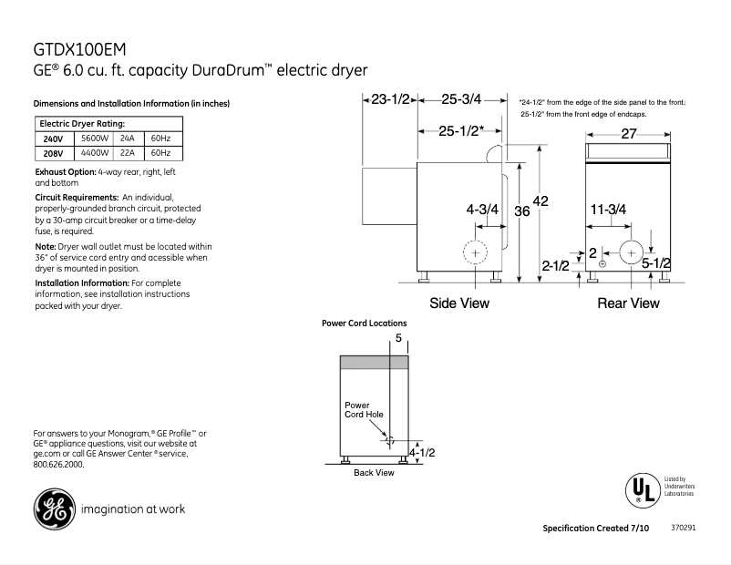 Imagen de la primera página del manual del dispositivo GTDX100EMWW