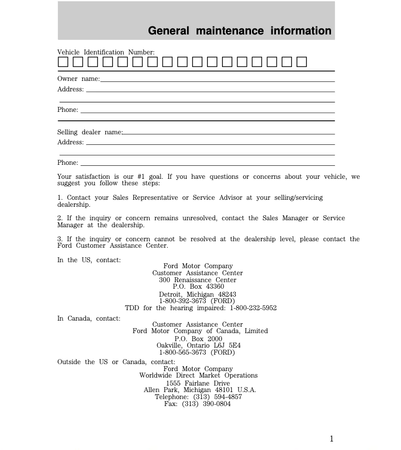 Page n°1 - Manuel d'utilisation et d'entretien Ford Explorer (1998)