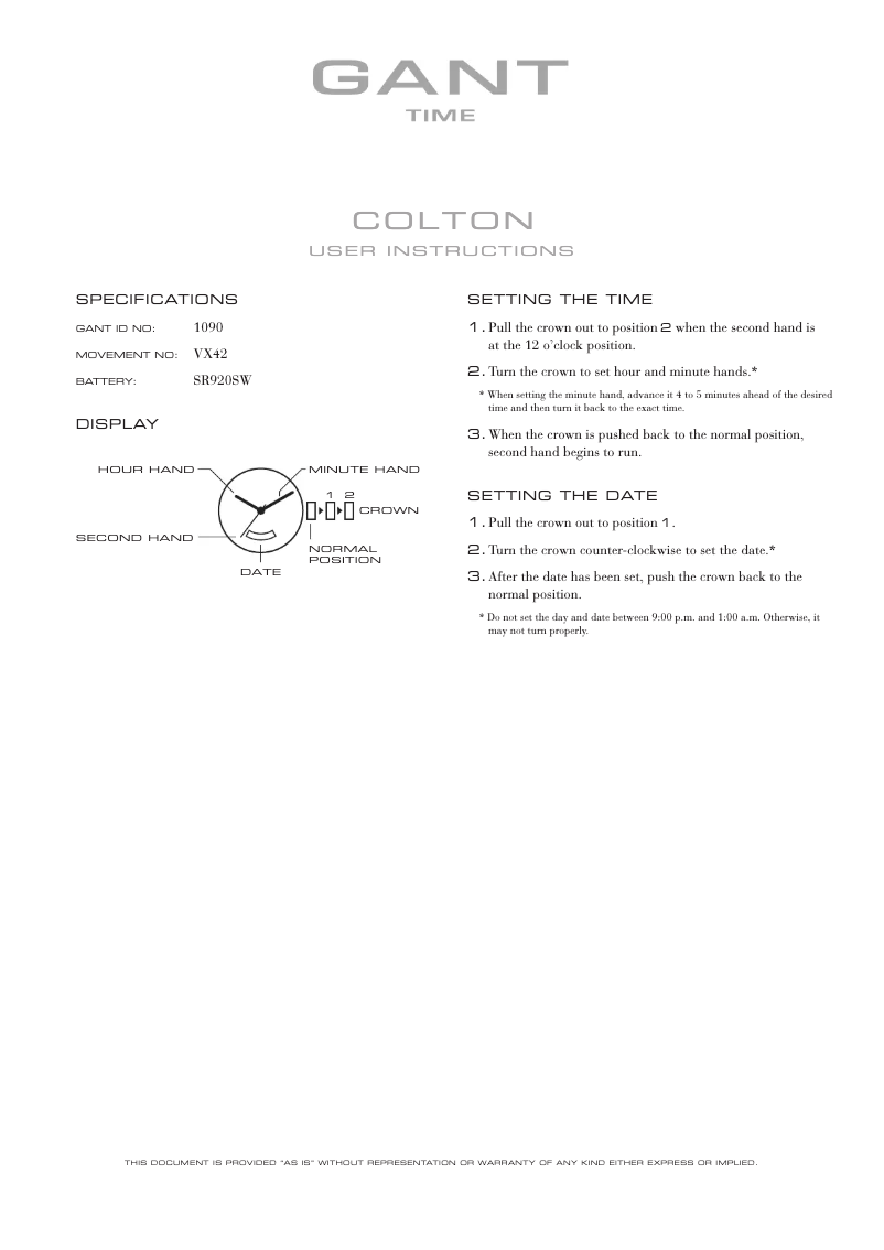 Image de la première page du manuel de l'appareil Colton 1090