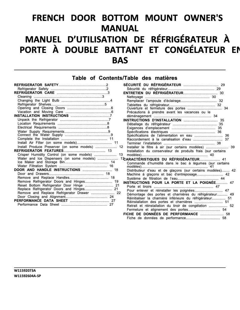 Image de la première page du manuel de l'appareil WRF555SDHW