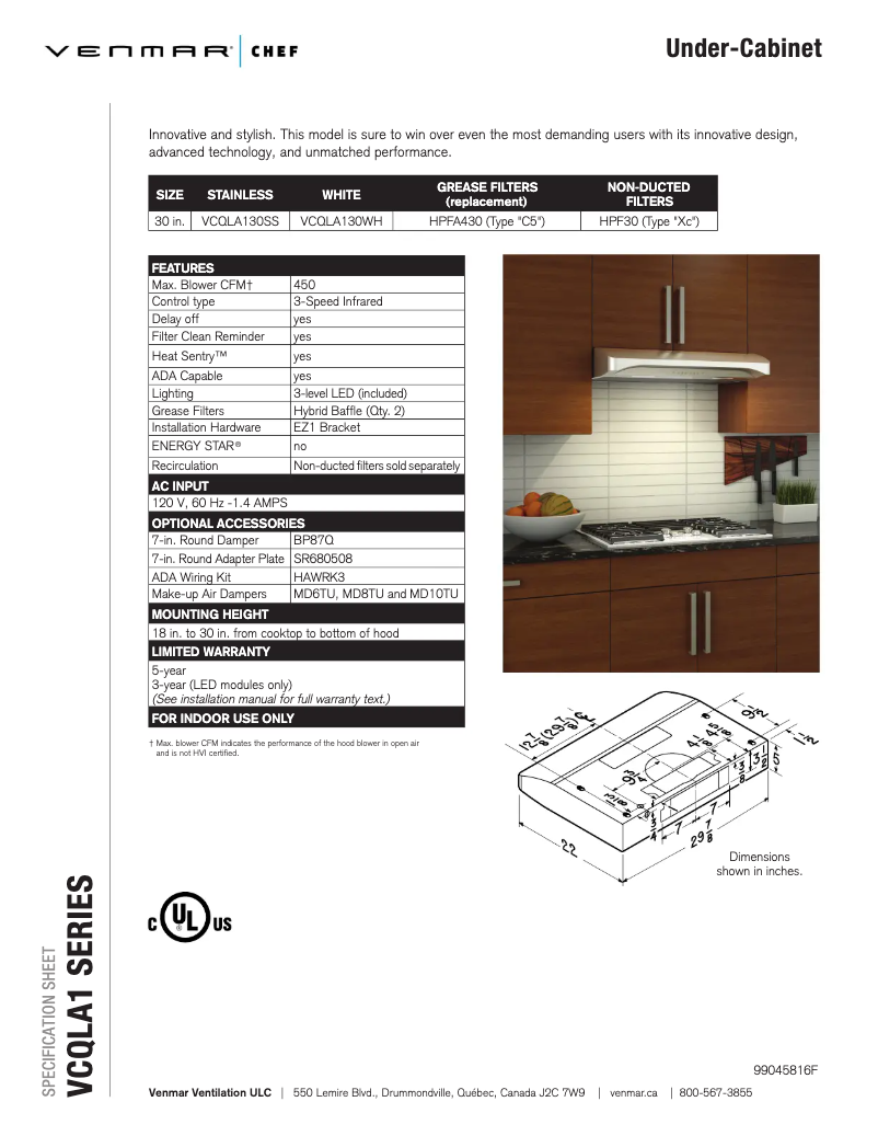Image de la première page du manuel de l'appareil Chef VCQLA130SS