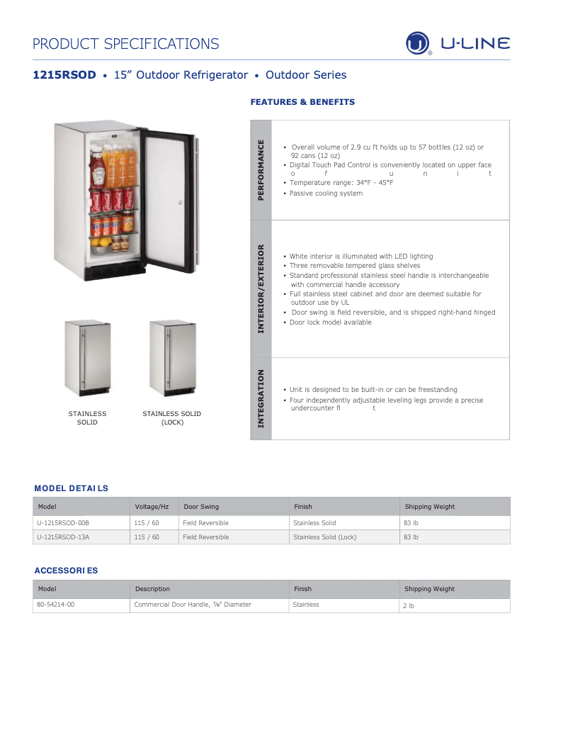 Image de la première page du manuel de l'appareil U-1215ROD