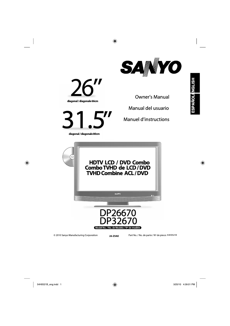Page n°1 - Manuel utilisateur Sanyo DP32670