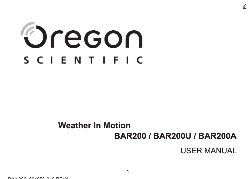 Page 1 de la notice Manuel utilisateur Oregon Scientific BAR 200