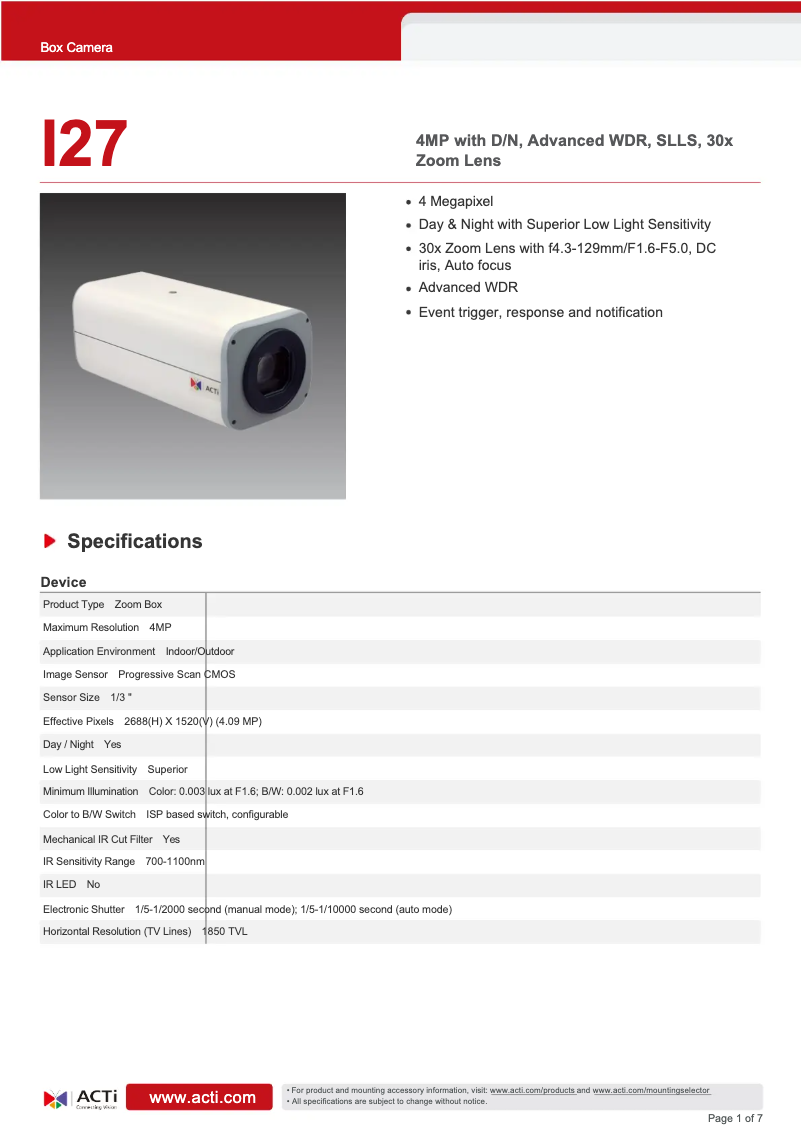 Image de la première page du manuel de l'appareil I27