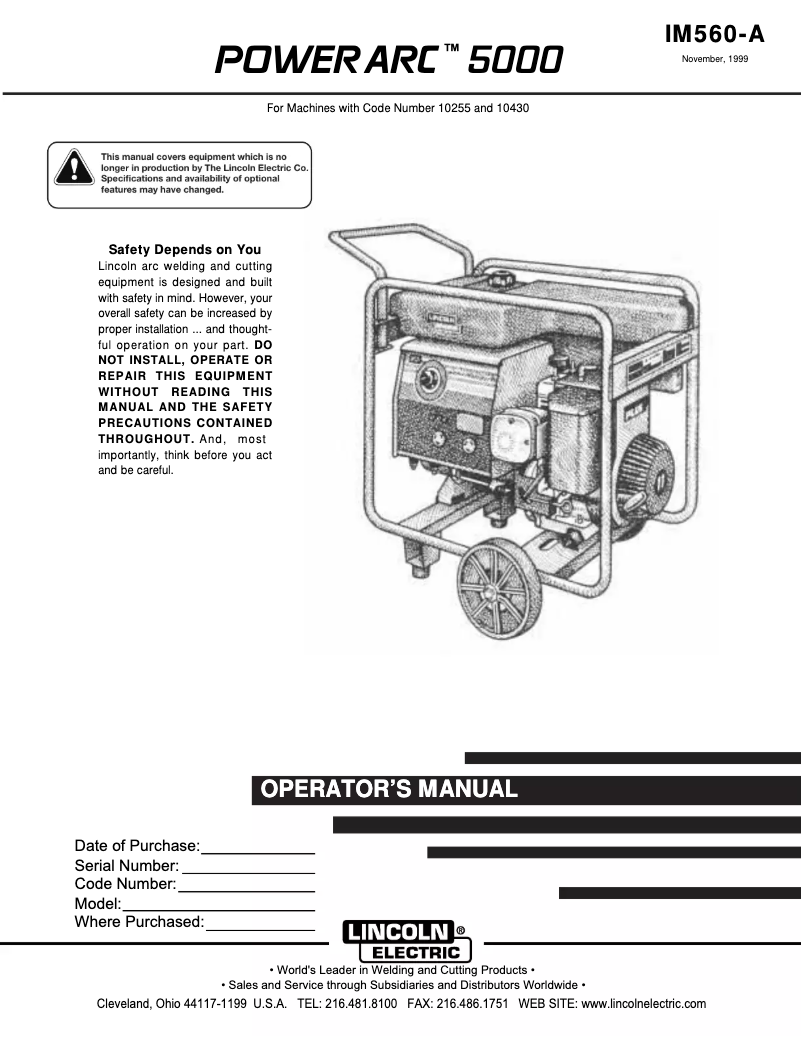 Page 1 de la notice Manuel utilisateur Lincoln Electric Power Arc 5000