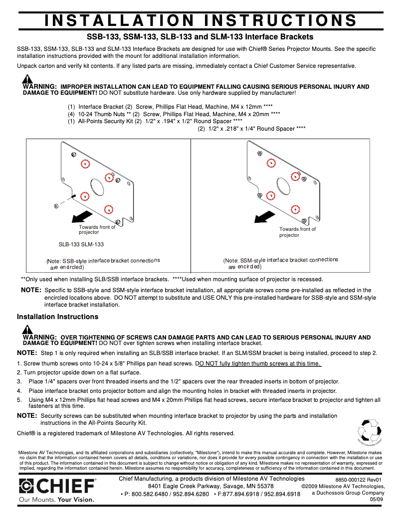 Page 1 de la notice Manuel utilisateur Chief SLB133
