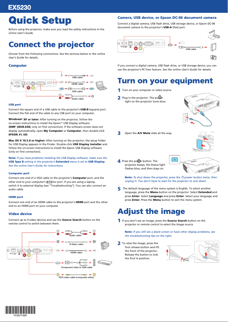 Image de la première page du manuel de l'appareil EX5230