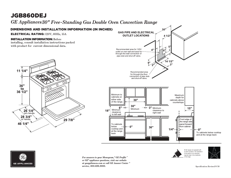 Page n°1 - Fiche technique GE JGB860DEJWW