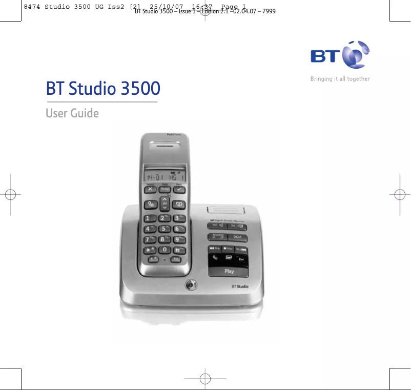 Page 1 of the manual User Manual British Telecom Studio 3500 Twin
