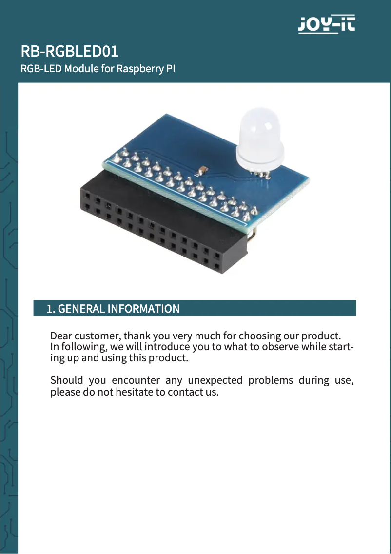 Page n°1 - Manuel utilisateur Joy-It RB-RGBLED01