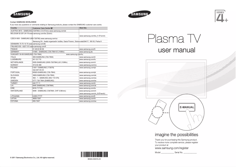 Page 1 de la notice Guide d'installation Samsung PS43D490A1W