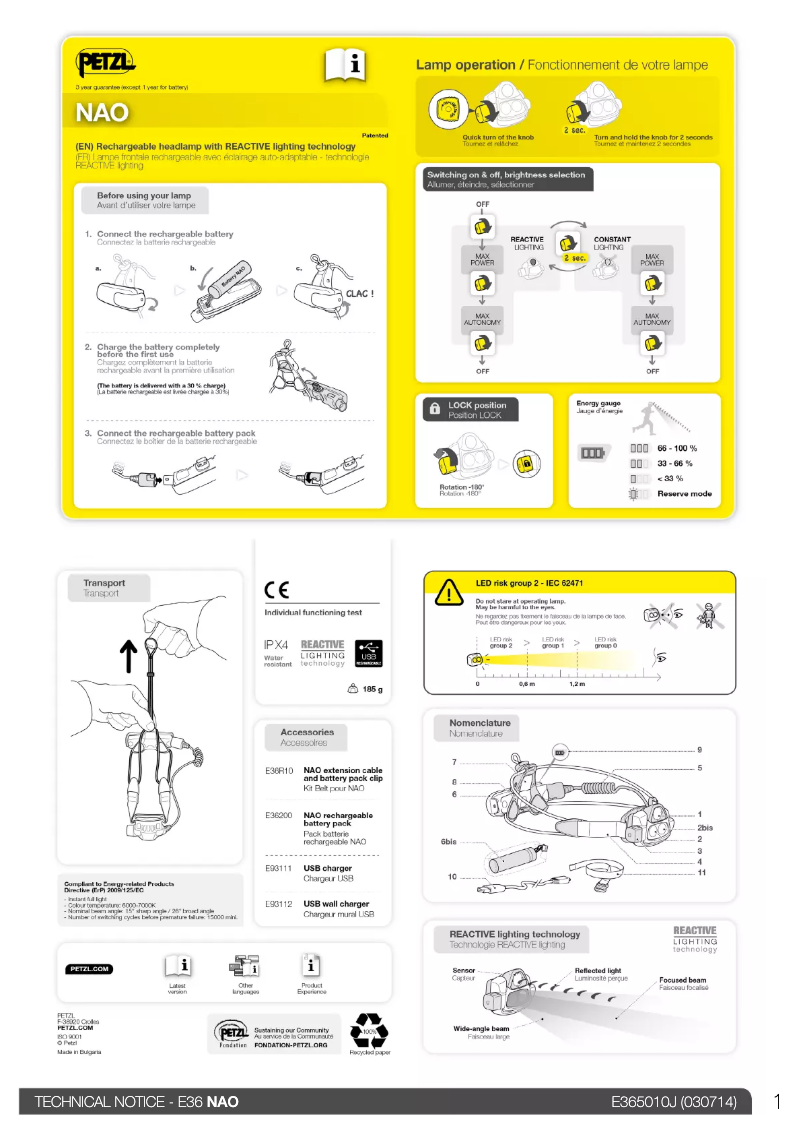 Page 1 of the manual User Manual Petzl NAO