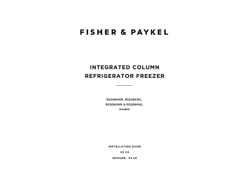 Page n°1 - Guide d'installation Fisher & Paykel RD3084WRD