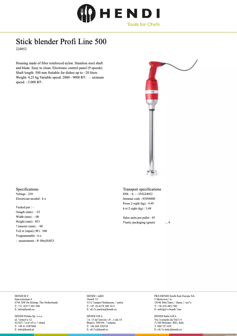 Page n°1 - Fiche technique Hendi 224052