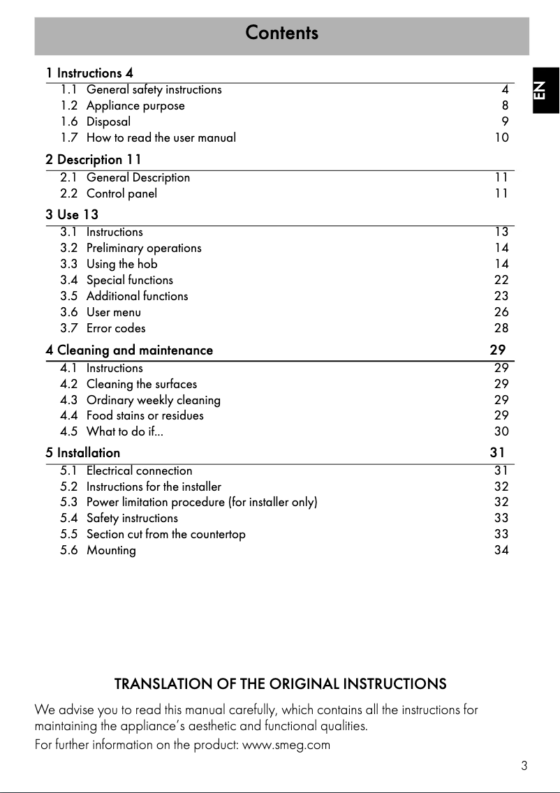 Page 1 de la notice Manuel utilisateur Smeg SAI3963B
