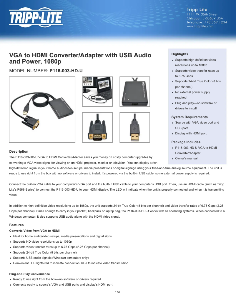 Image de la première page du manuel de l'appareil P116-003-HD-U