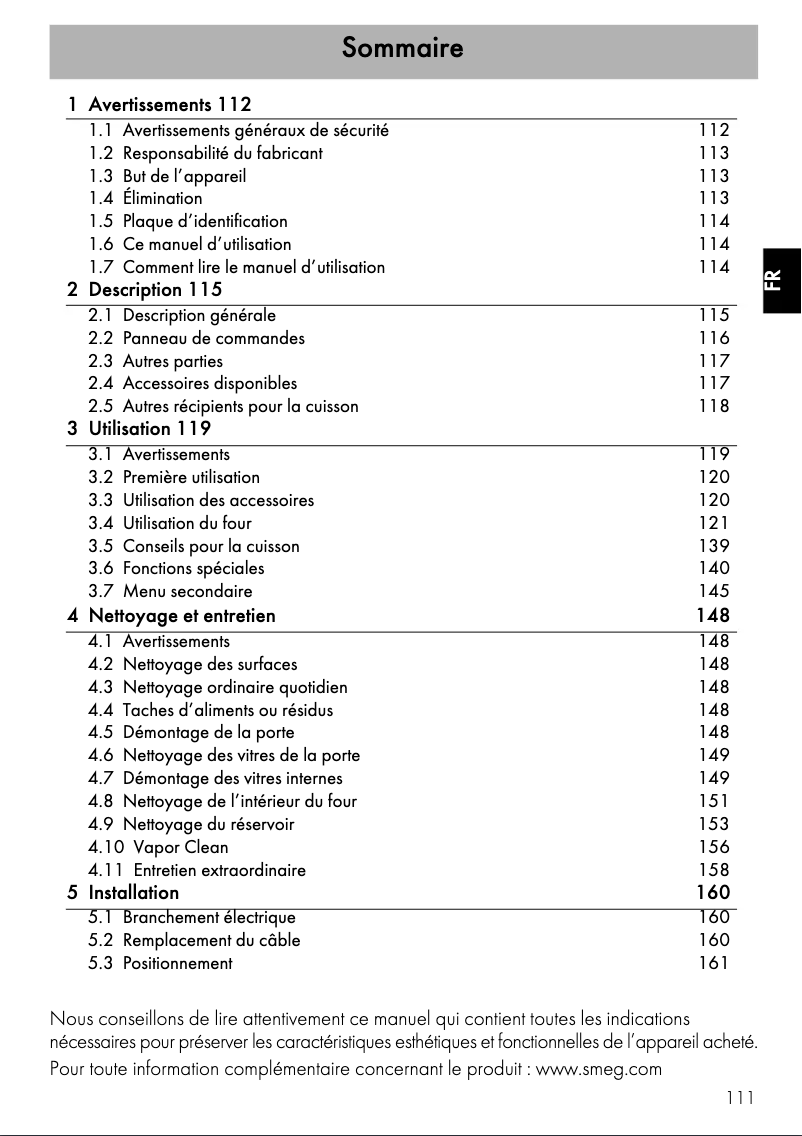 Page 1 de la notice Mode d'emploi Smeg SF4920VCN