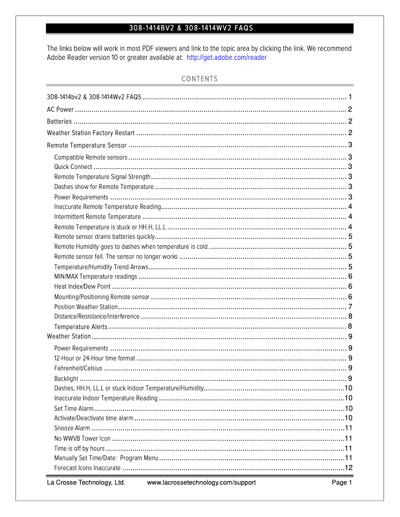 Page n°1 - FAQ La Crosse Technology 308-1414WV2