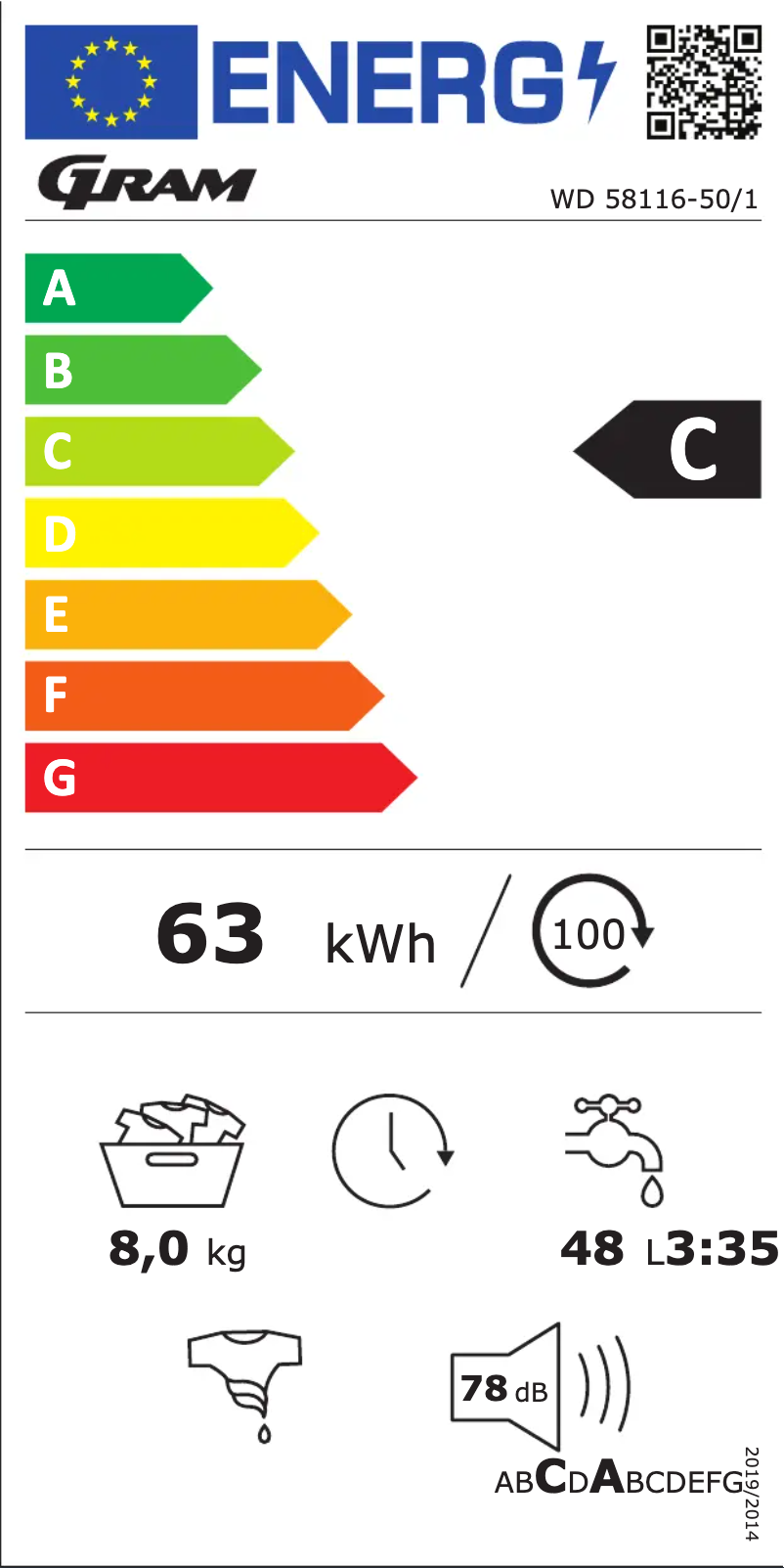 Page 1 de la notice Label énergétique Gram WD 58116-50/1