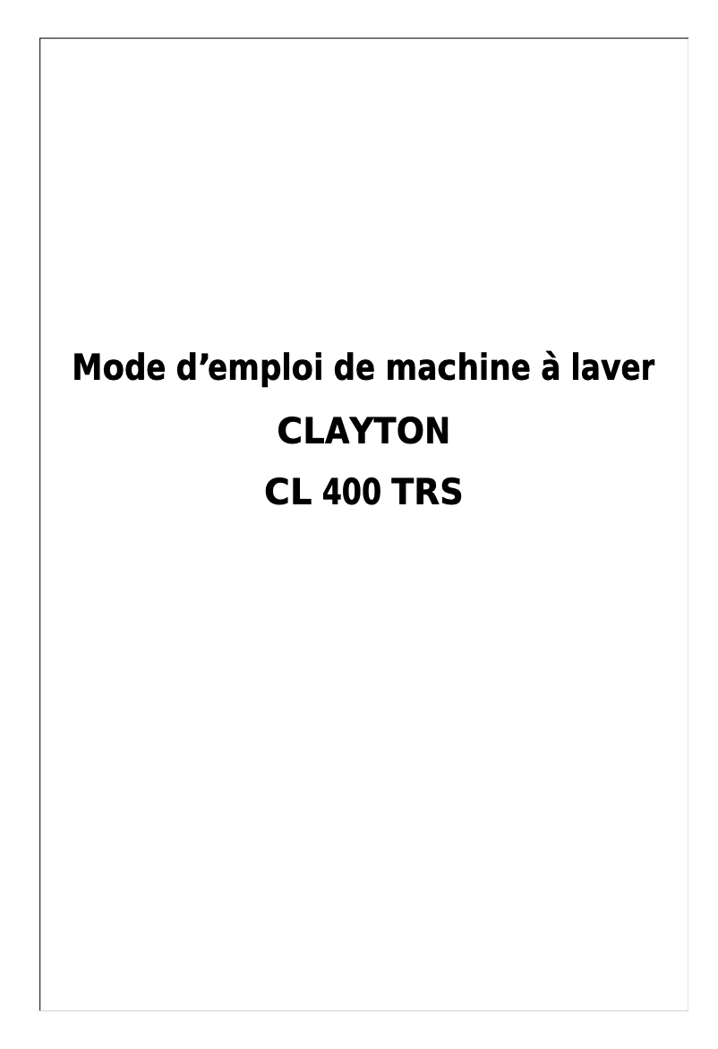 Page 1 de la notice Manuel utilisateur Clayton CL400TRS