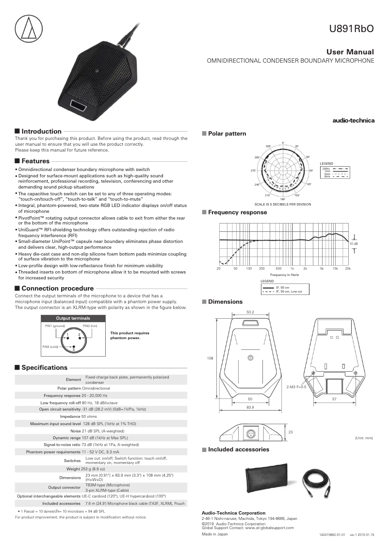 Page 1 de la notice Manuel utilisateur Audio-Technica U891RbO