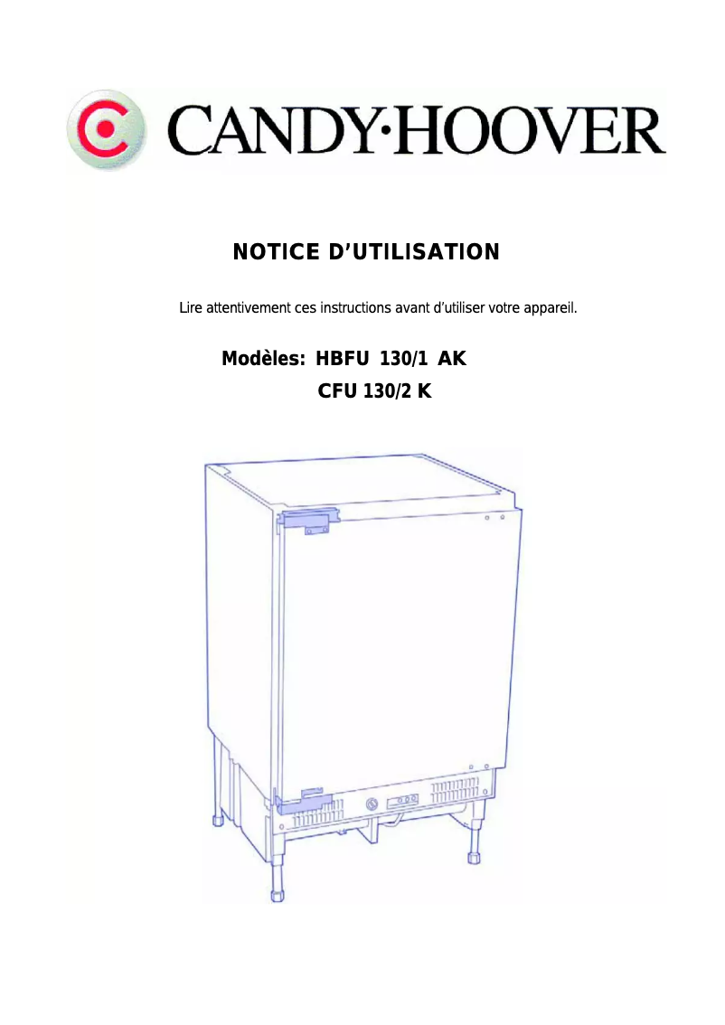 Page n°1 - Manuel utilisateur Candy HBFU 130-1 AK