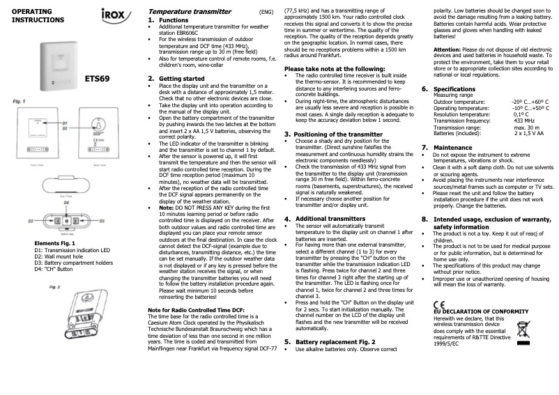 Page n°1 - Manuel utilisateur Irox ETS69