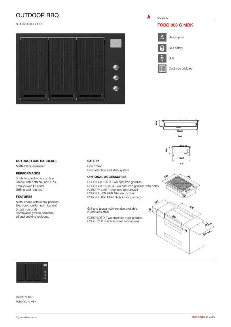 Página 1 del manual Ficha técnica Fulgor Milano FOBQ 803 G MBK