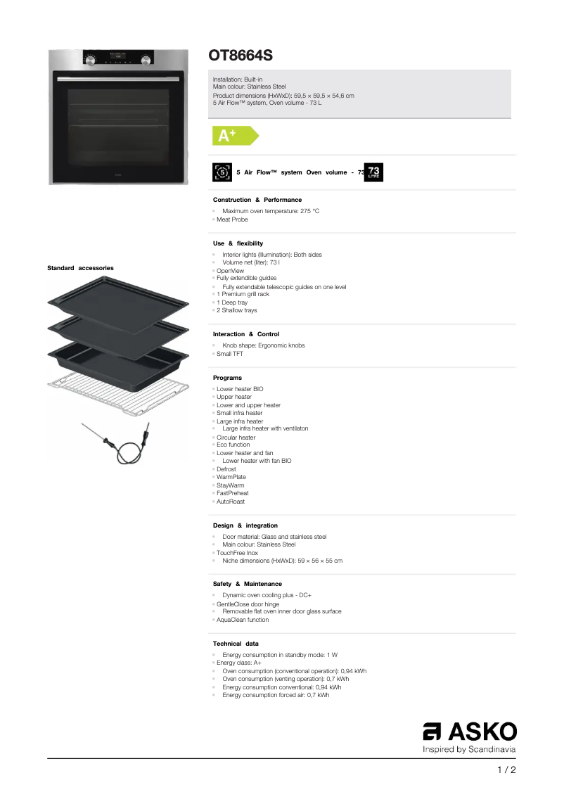 Page 1 de la notice Fiche technique Asko OT8664S
