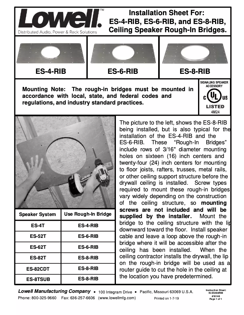 Page 1 de la notice Manuel utilisateur Lowell ES-4-RIB