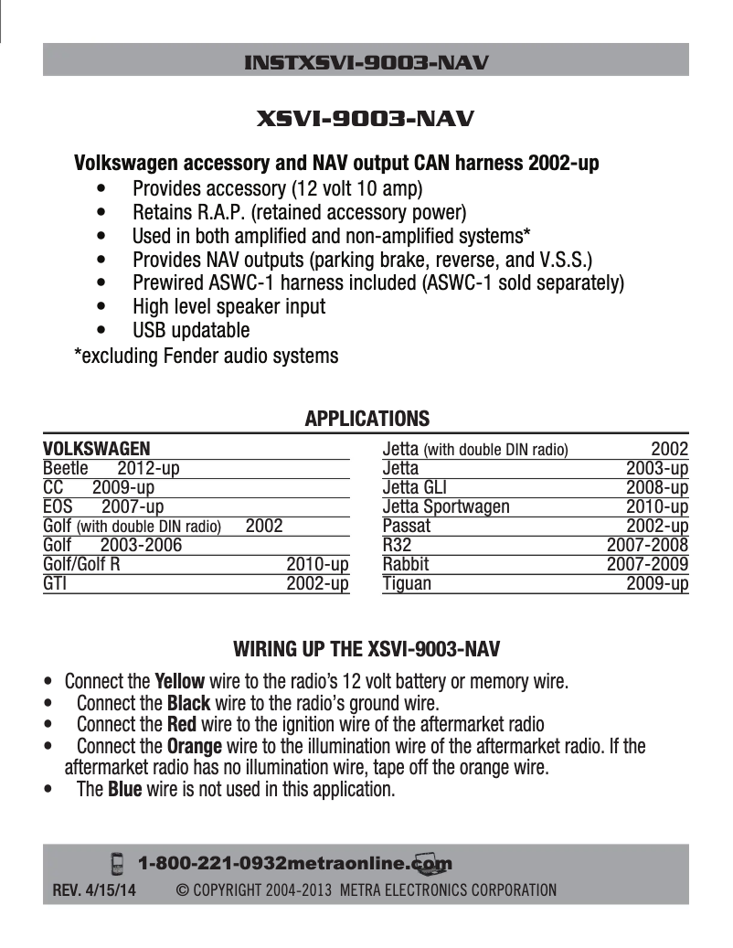 Page n°1 - Manuel utilisateur Metra XSVI-9003-NAV