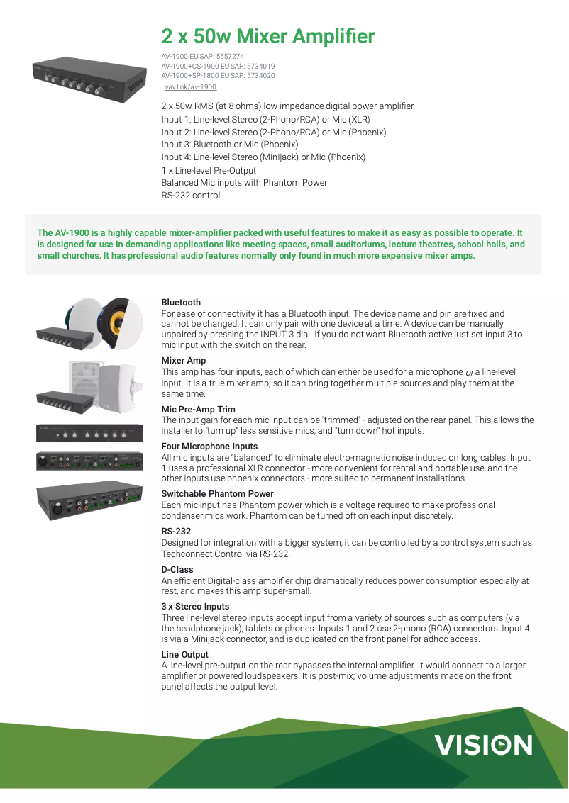 Page n°1 - Manuel utilisateur Vision AV-1900