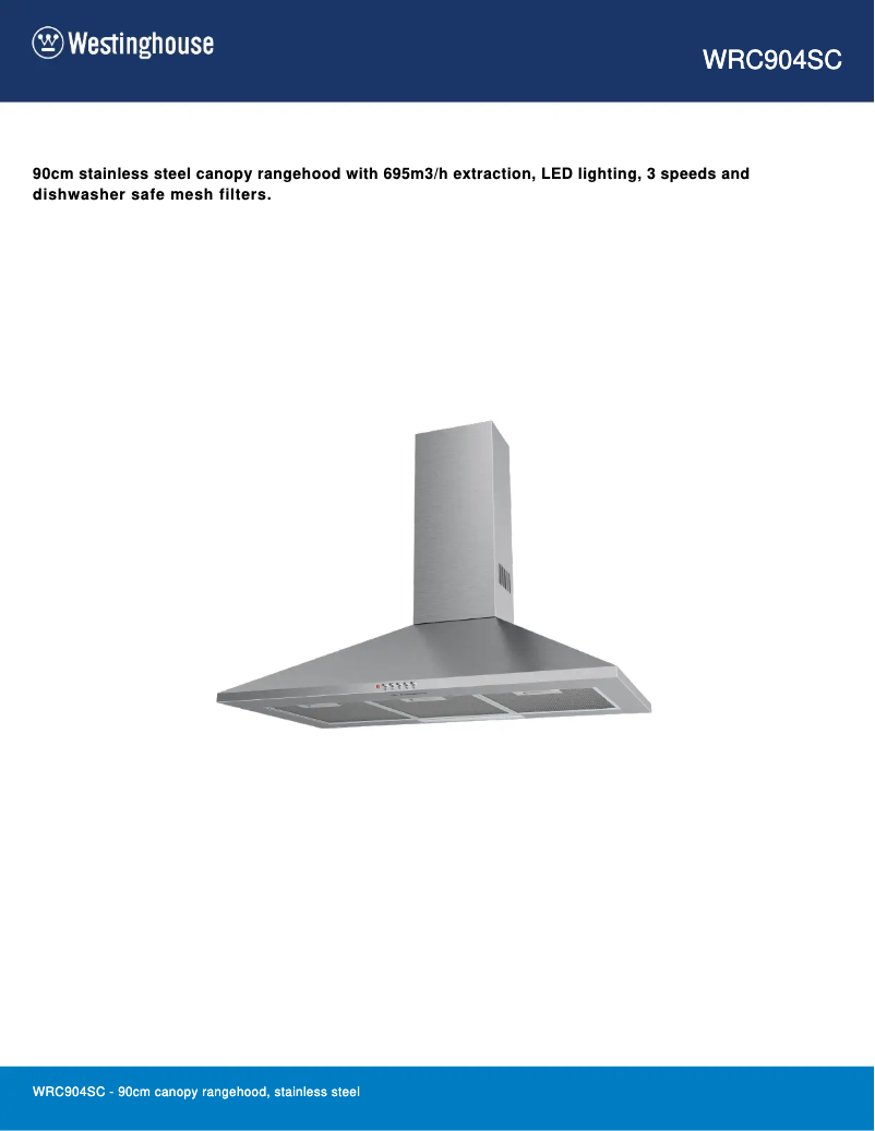 Page 1 de la notice Fiche technique Westinghouse WRC904SC