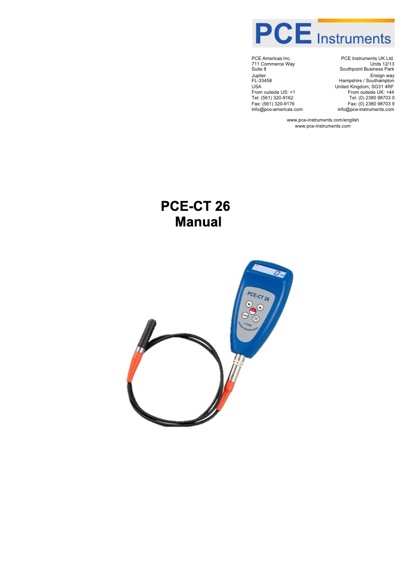 Page 1 de la notice Manuel utilisateur PCE Instruments PCE-CT 26