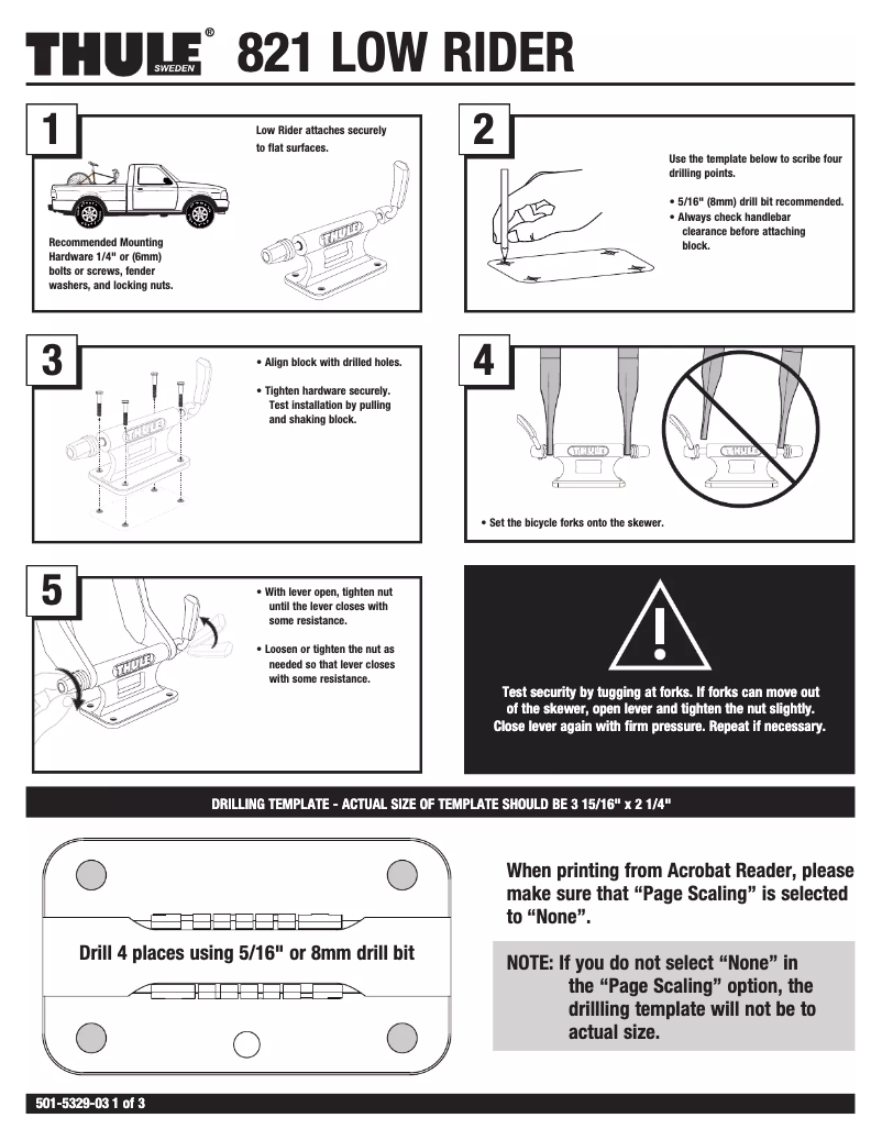 Page 1 de la notice Manuel utilisateur Thule 821 Low Rider