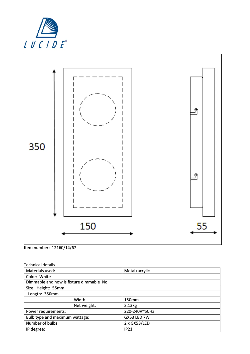 Page n°1 - Manuel utilisateur Lucide Winx 12160/14/67