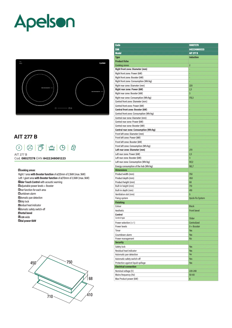 Page 1 de la notice Manuel utilisateur Apelson AIT 277 B
