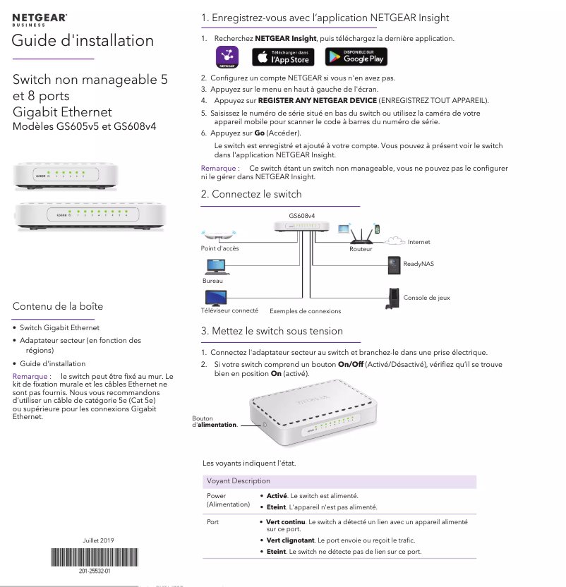 Page n°1 - Guide d'installation Netgear GS605v5