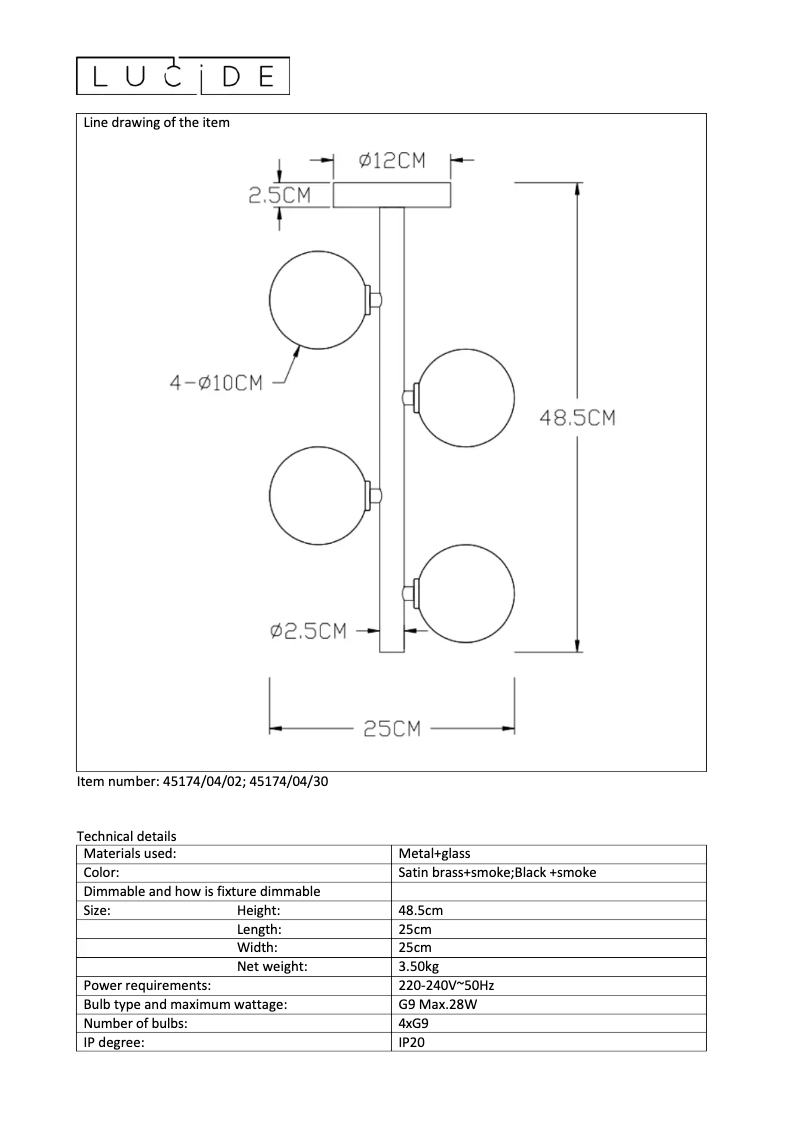 Page 1 de la notice Manuel utilisateur Lucide Tycho 45174/04/02