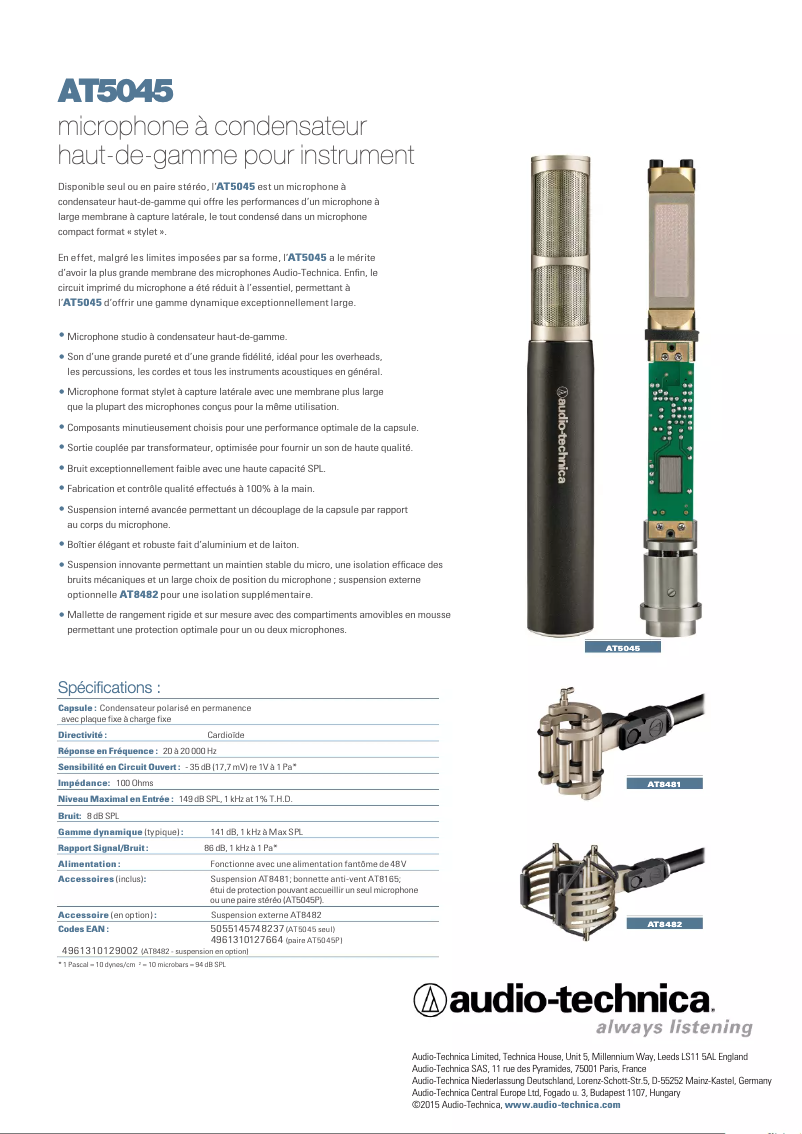 Página 1 del manual Ficha técnica Audio-Technica AT5045