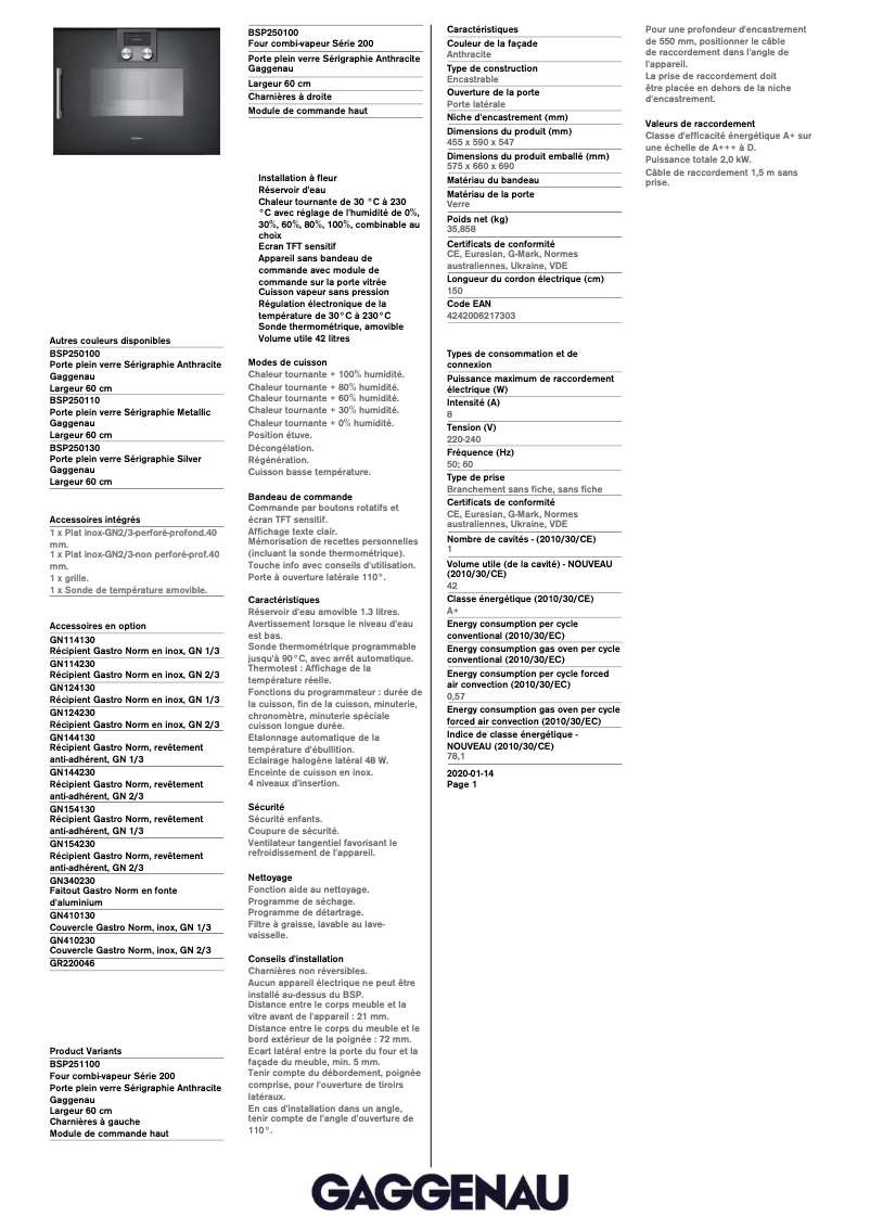 Image de la première page du manuel de l'appareil BSP250100