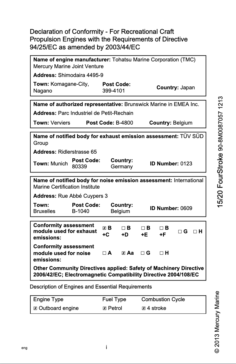 Page 1 de la notice Manuel utilisateur Mercury 15 Fourstroke (2014)