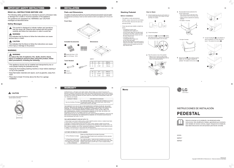 Page 1 de la notice Manuel utilisateur LG WDPS2W