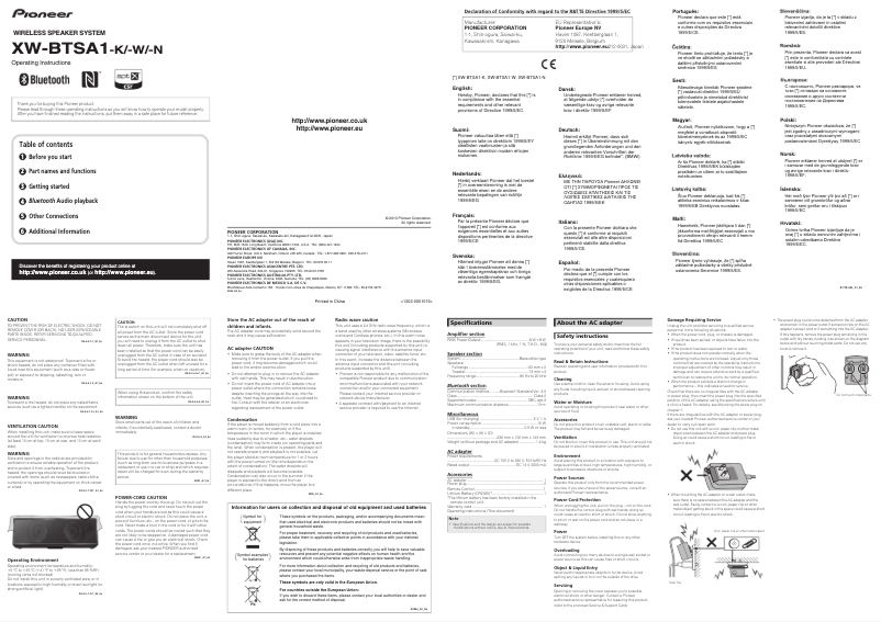 Page n°1 - Manuel utilisateur Pioneer XW-BTSA1-K